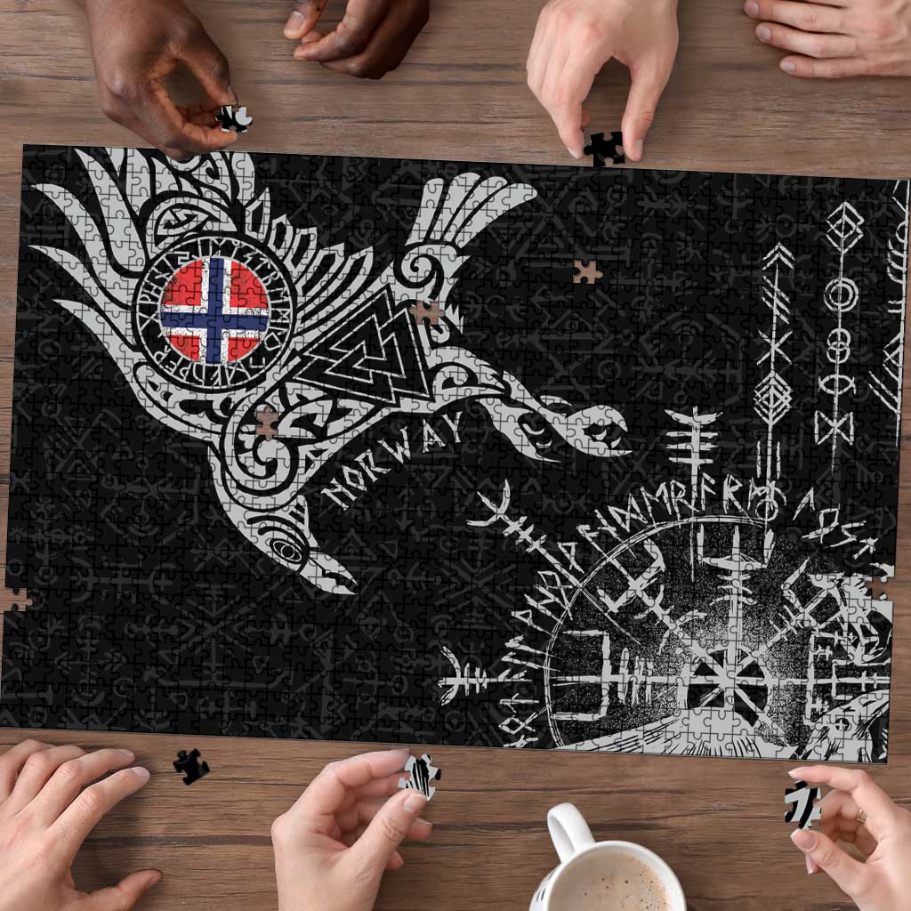 Norway Viking Ravens Puzzle Vegvisir Runes Pattern - Wonder Print Shop