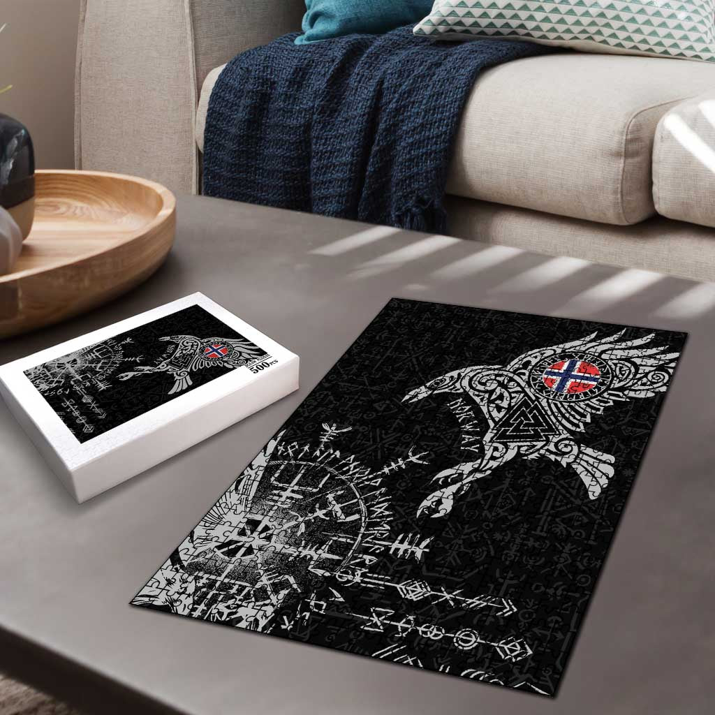 Norway Viking Ravens Puzzle Vegvisir Runes Pattern - Wonder Print Shop