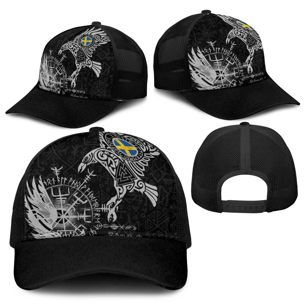 Sweden Viking Ravens Baseball Net Cap Vegvisir Runes Pattern - Wonder Print Shop
