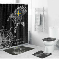 Sweden Viking Ravens Bathroom Set Vegvisir Runes Pattern - Wonder Print Shop