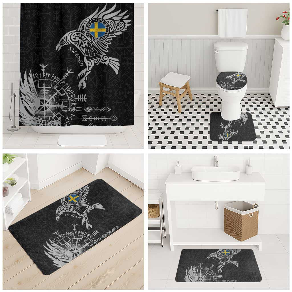 Sweden Viking Ravens Bathroom Set Vegvisir Runes Pattern - Wonder Print Shop