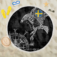 Sweden Viking Ravens Beach Blanket Vegvisir Runes Pattern - Wonder Print Shop