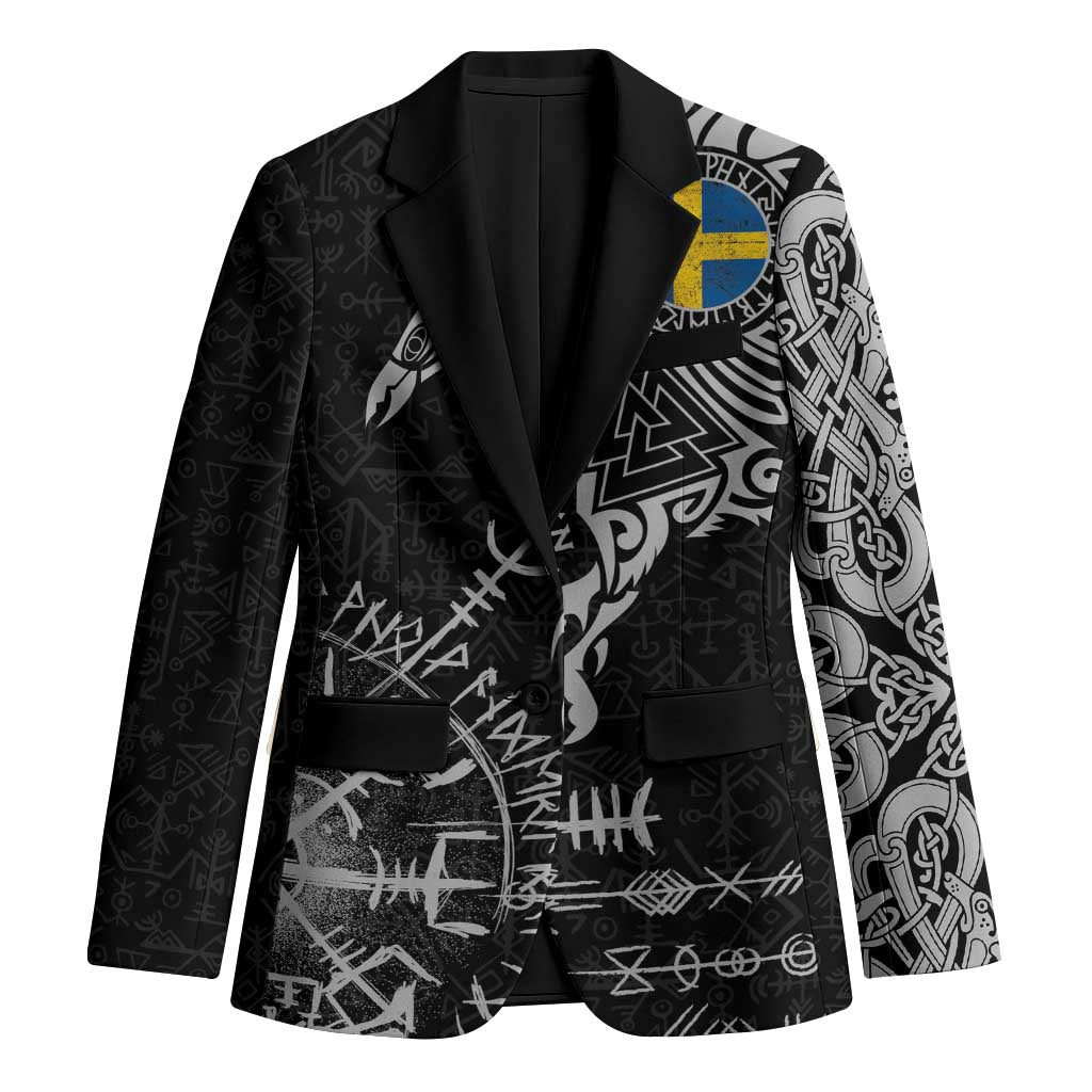 Sweden Viking Ravens Blazer Vegvisir Runes Pattern - Wonder Print Shop