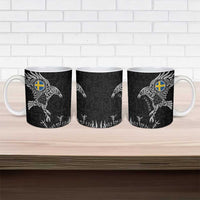 Sweden Viking Ravens Ceramic Mug Vegvisir Runes Pattern - Wonder Print Shop