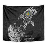 Sweden Viking Ravens Tapestry Vegvisir Runes Pattern - Wonder Print Shop