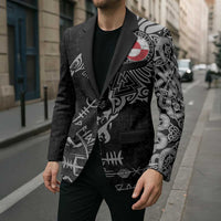 Greenland Viking Ravens Blazer Vegvisir Runes Pattern - Wonder Print Shop
