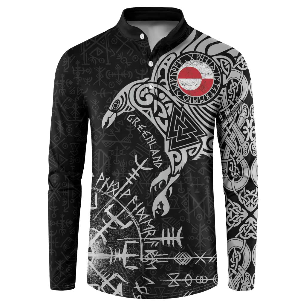 Greenland Viking Ravens Button Sweatshirt Vegvisir Runes Pattern - Wonder Print Shop