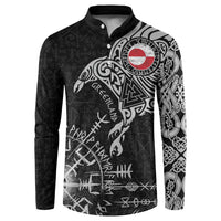 Greenland Viking Ravens Button Sweatshirt Vegvisir Runes Pattern - Wonder Print Shop