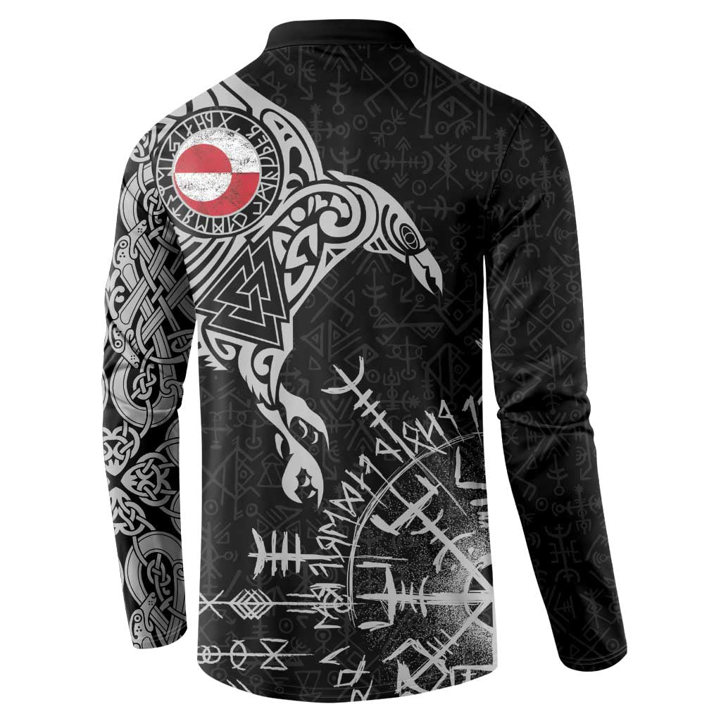 Greenland Viking Ravens Button Sweatshirt Vegvisir Runes Pattern - Wonder Print Shop
