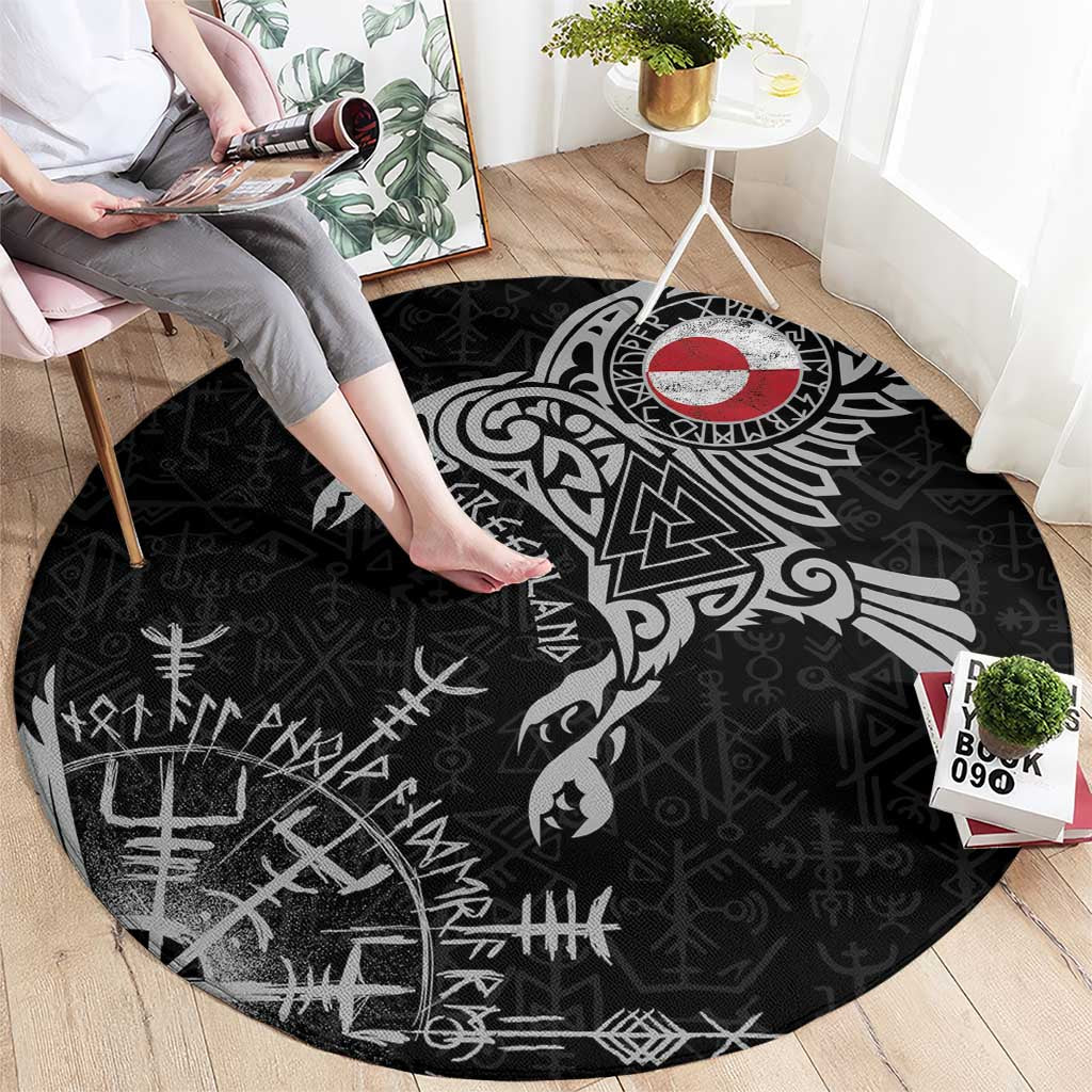 Greenland Viking Ravens Round Carpet Vegvisir Runes Pattern - Wonder Print Shop
