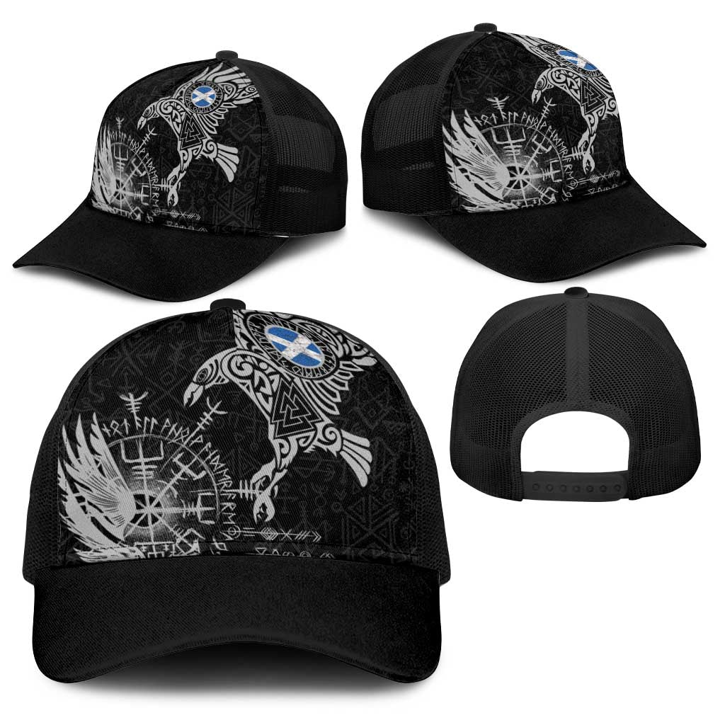 Scotland Viking Ravens Baseball Net Cap Vegvisir Runes Pattern - Wonder Print Shop