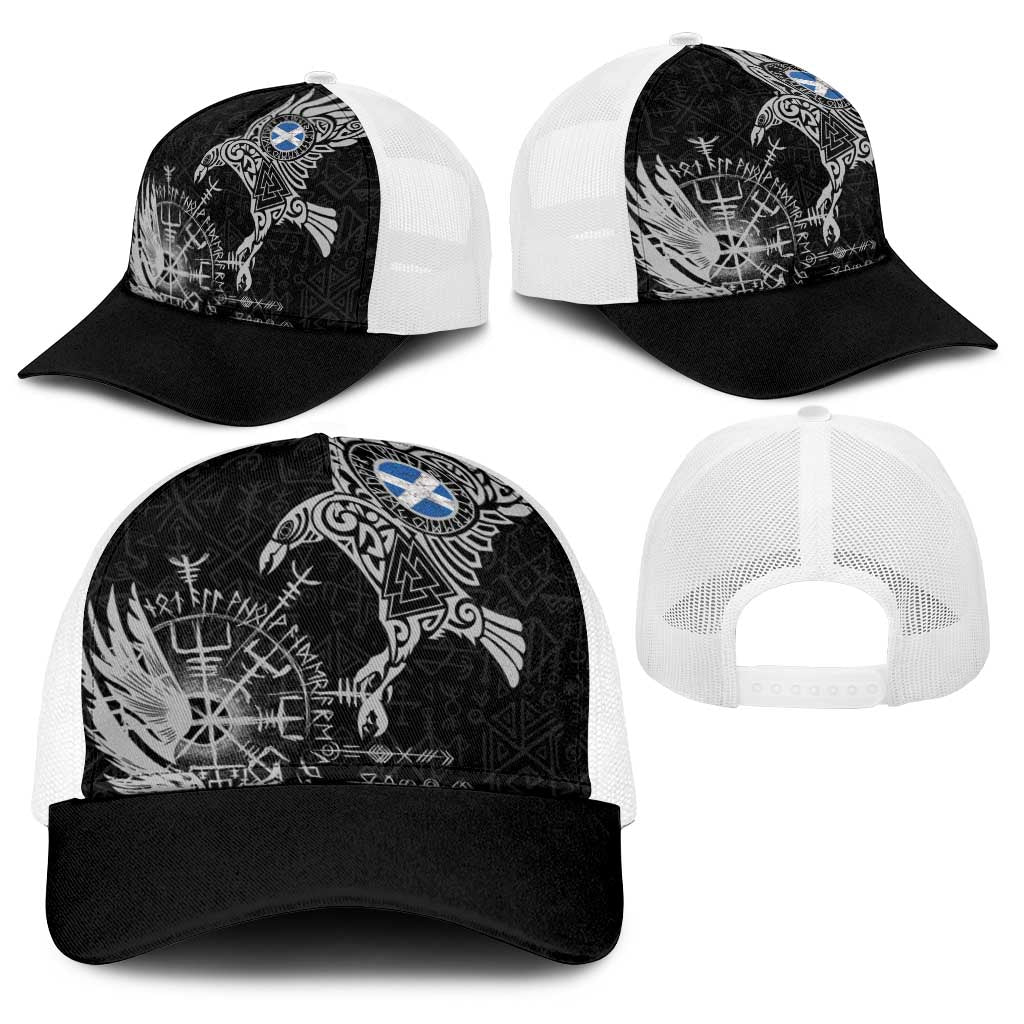 Scotland Viking Ravens Baseball Net Cap Vegvisir Runes Pattern - Wonder Print Shop