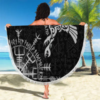 Scotland Viking Ravens Beach Blanket Vegvisir Runes Pattern - Wonder Print Shop