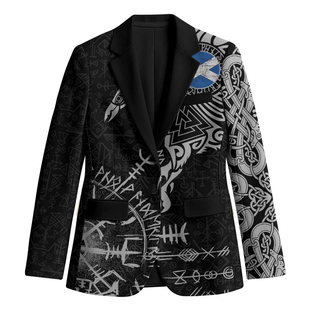 Scotland Viking Ravens Blazer Vegvisir Runes Pattern - Wonder Print Shop