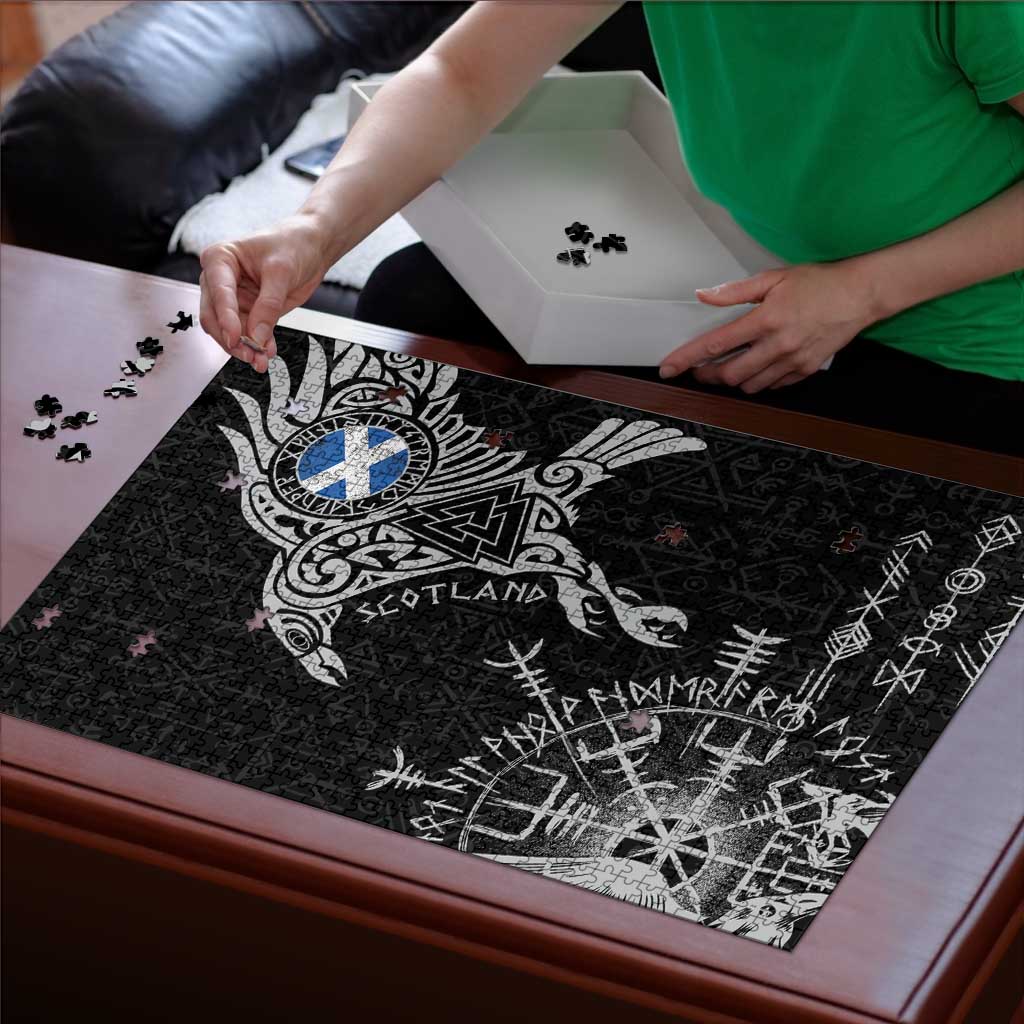 Scotland Viking Ravens Puzzle Vegvisir Runes Pattern - Wonder Print Shop