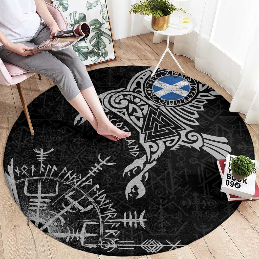 Scotland Viking Ravens Round Carpet Vegvisir Runes Pattern - Wonder Print Shop