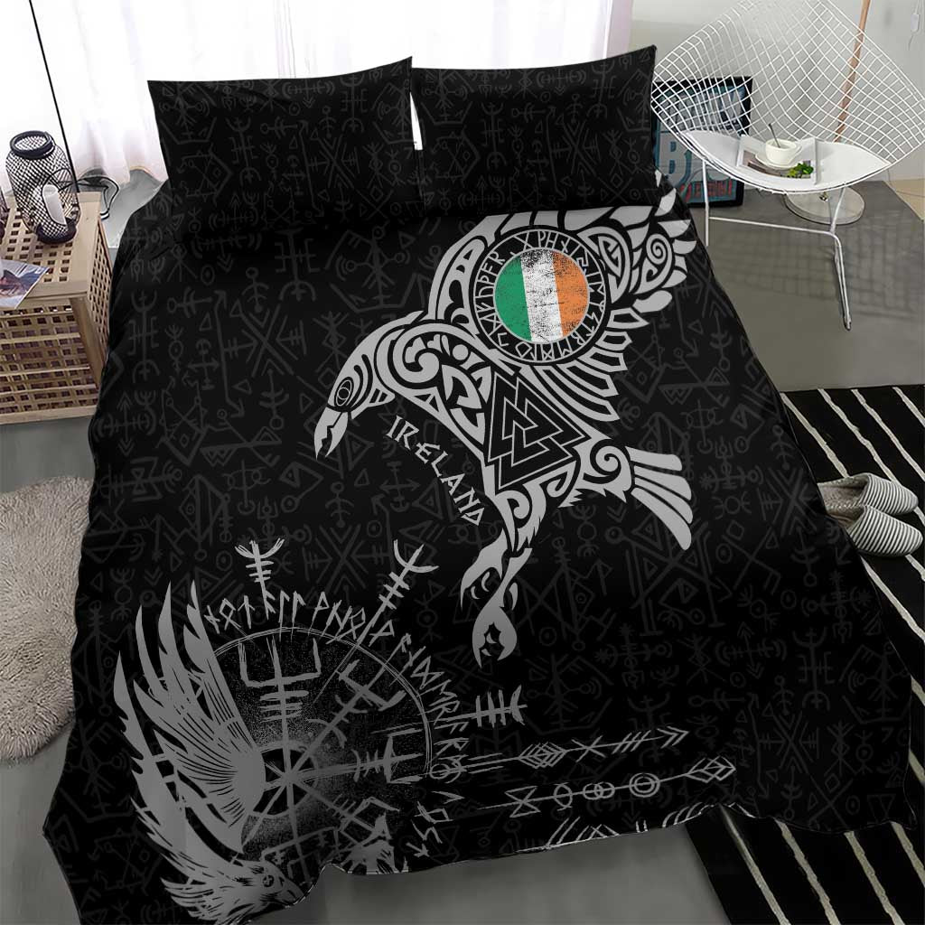 Ireland Viking Ravens Bedding Set Vegvisir Runes Pattern - Wonder Print Shop