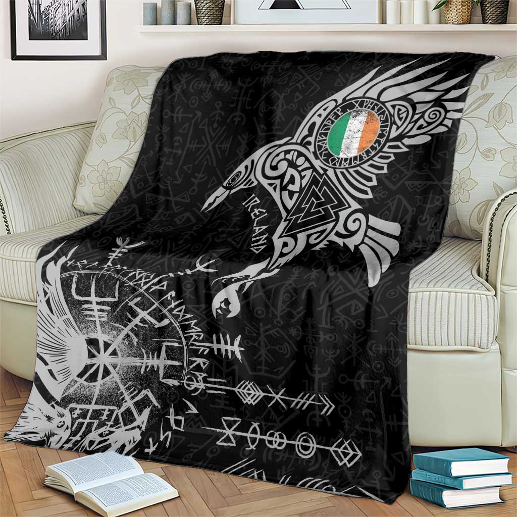 Ireland Viking Ravens Blanket Vegvisir Runes Pattern - Wonder Print Shop