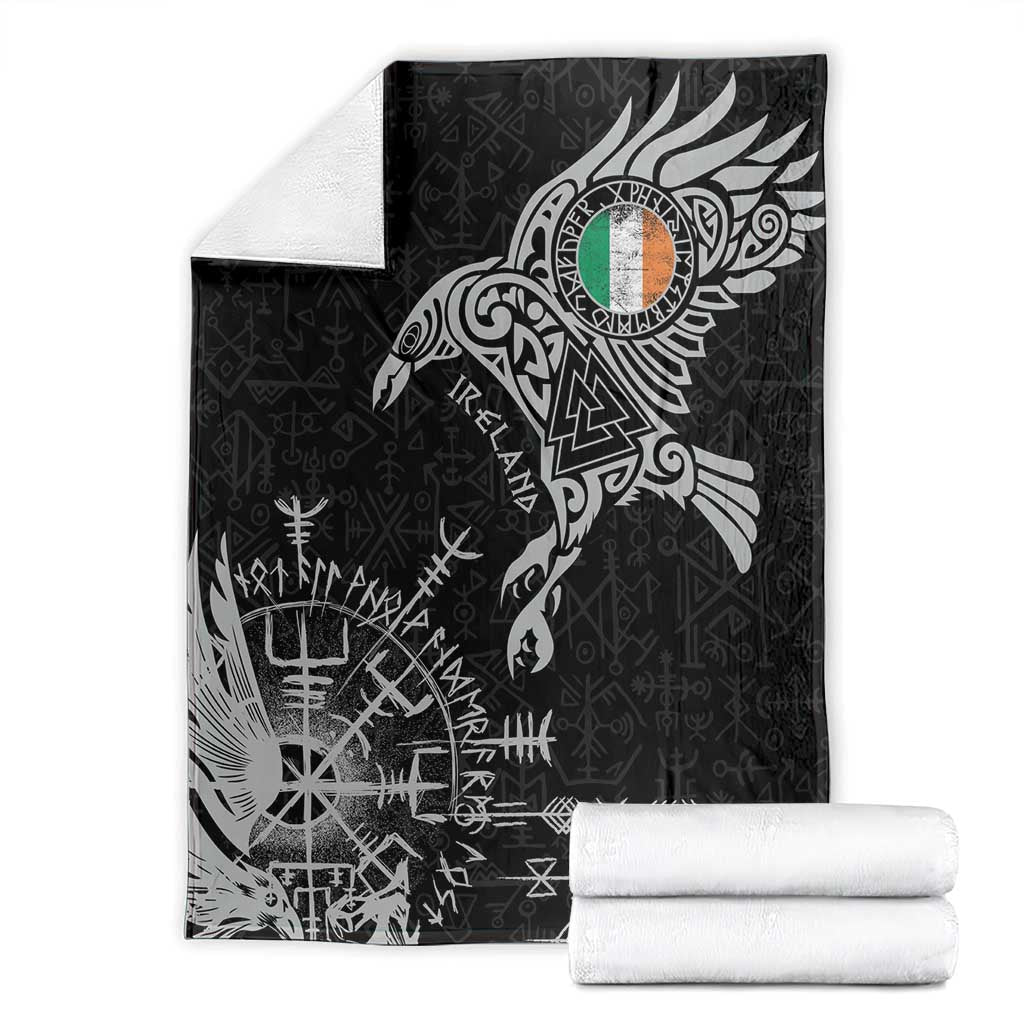 Ireland Viking Ravens Blanket Vegvisir Runes Pattern - Wonder Print Shop