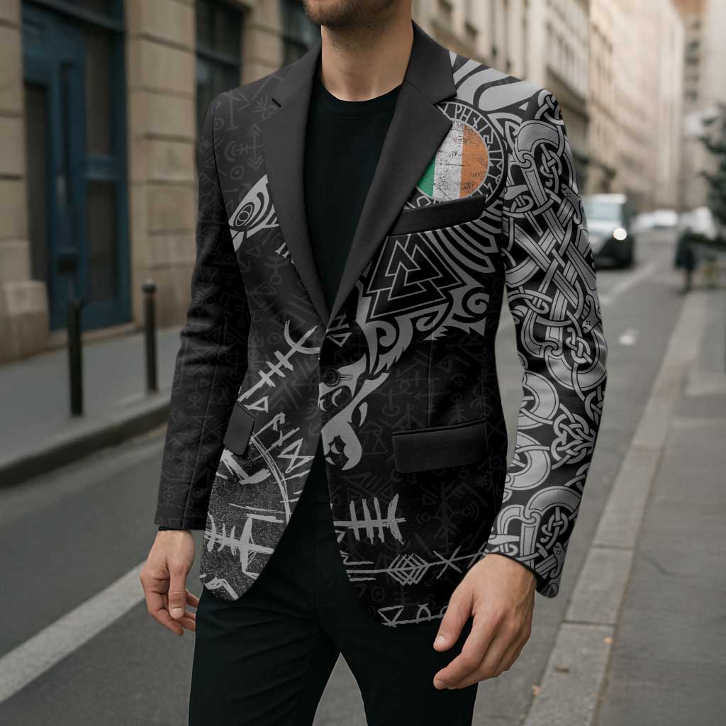 Ireland Viking Ravens Blazer Vegvisir Runes Pattern - Wonder Print Shop