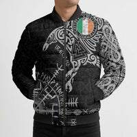 Ireland Viking Ravens Bomber Puffer Jacket Vegvisir Runes Pattern - Wonder Print Shop