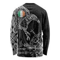 Ireland Viking Ravens Long Sleeve Shirt Vegvisir Runes Pattern - Wonder Print Shop