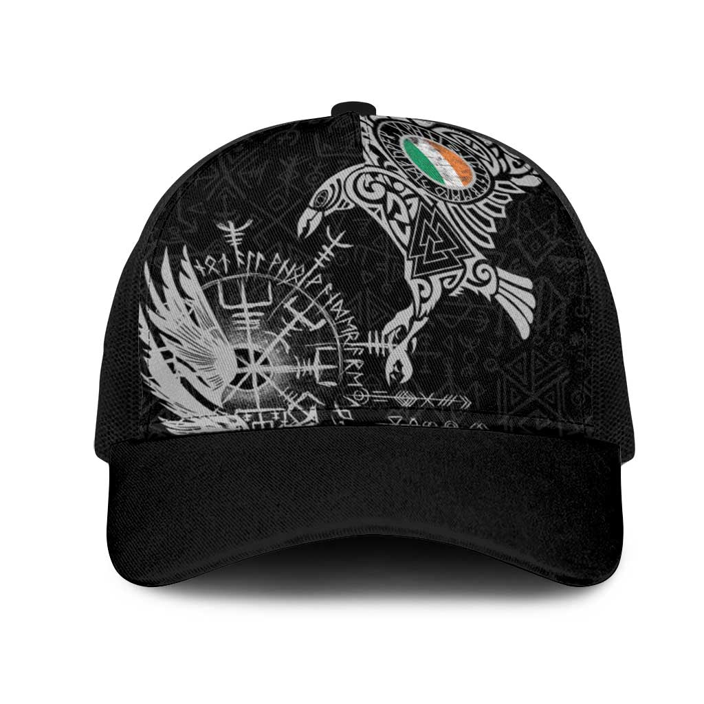 Ireland Viking Ravens Mesh Trucker Cap Vegvisir Runes Pattern - Wonder Print Shop