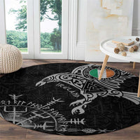 Ireland Viking Ravens Round Carpet Vegvisir Runes Pattern - Wonder Print Shop
