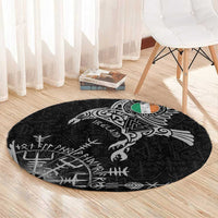 Ireland Viking Ravens Round Carpet Vegvisir Runes Pattern - Wonder Print Shop