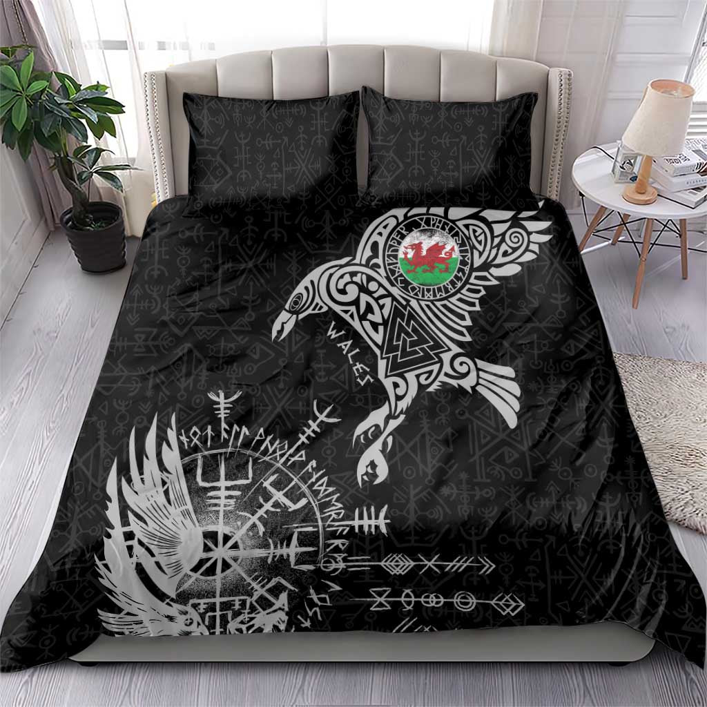 Wales Viking Ravens Bedding Set Vegvisir Runes Pattern - Wonder Print Shop