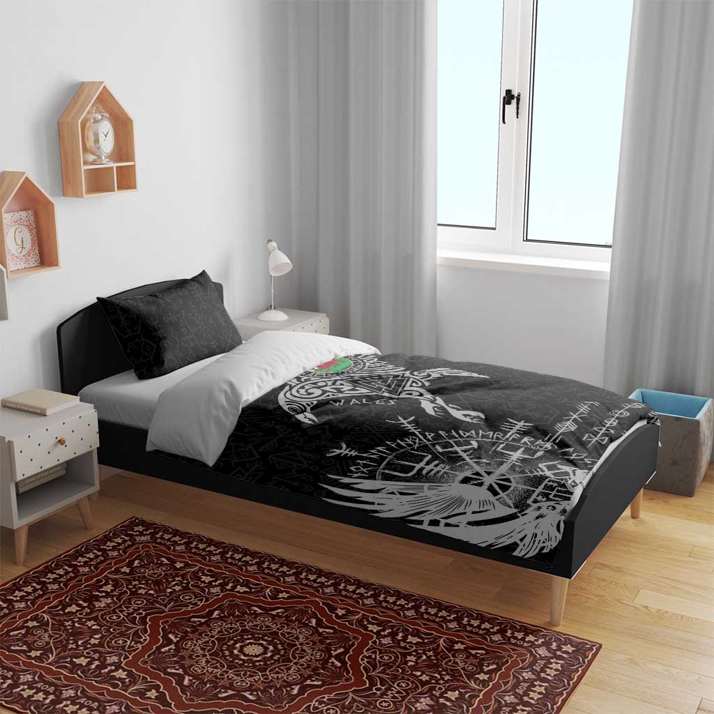 Wales Viking Ravens Bedding Set Vegvisir Runes Pattern - Wonder Print Shop