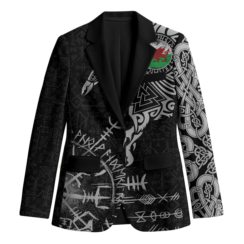 Wales Viking Ravens Blazer Vegvisir Runes Pattern - Wonder Print Shop