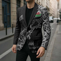 Wales Viking Ravens Blazer Vegvisir Runes Pattern - Wonder Print Shop