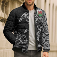 Wales Viking Ravens Bomber Puffer Jacket Vegvisir Runes Pattern - Wonder Print Shop