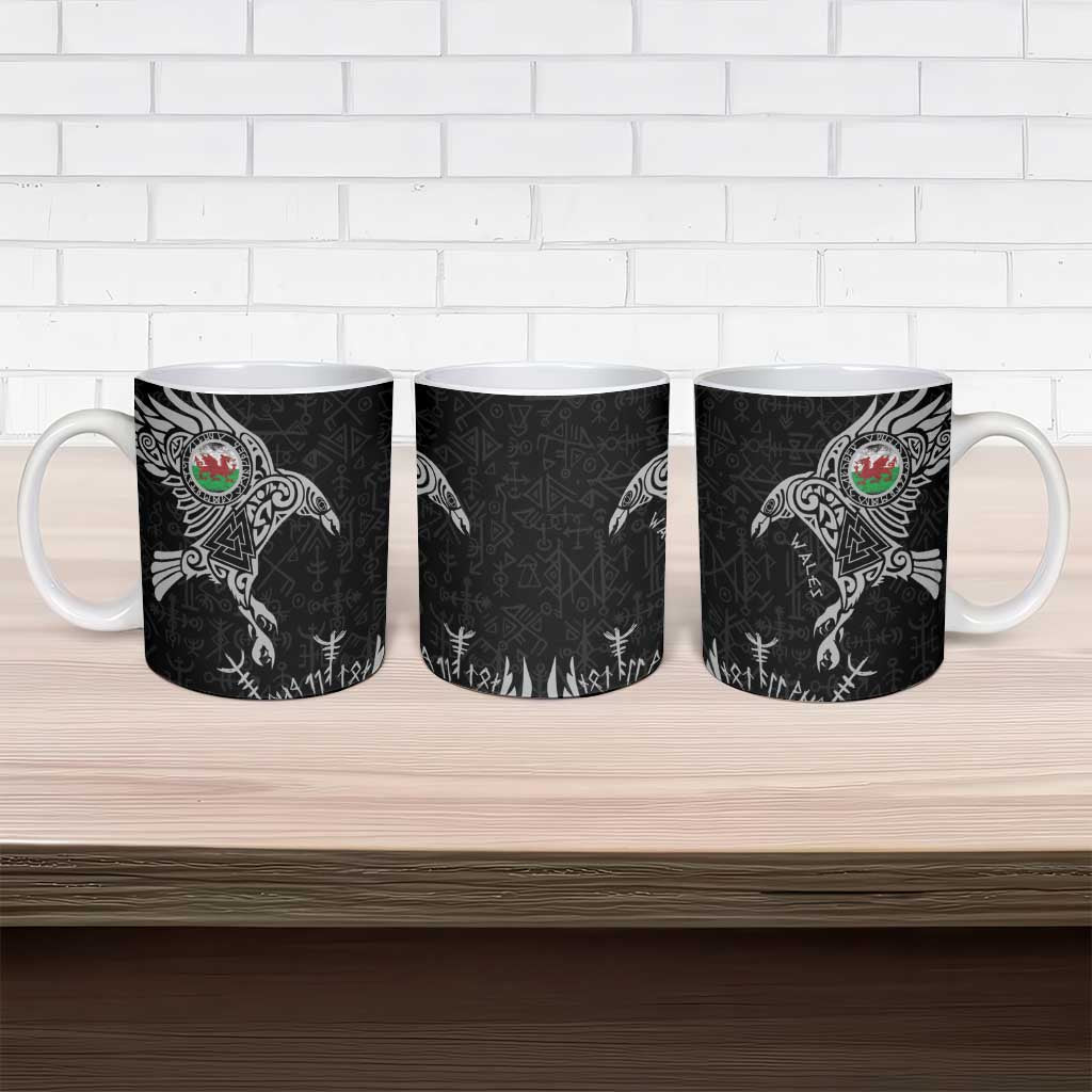 Wales Viking Ravens Ceramic Mug Vegvisir Runes Pattern - Wonder Print Shop