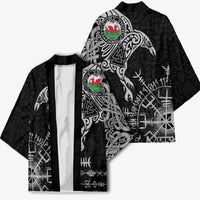 Wales Viking Ravens Kimono Vegvisir Runes Pattern - Wonder Print Shop