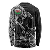 Wales Viking Ravens Long Sleeve Shirt Vegvisir Runes Pattern - Wonder Print Shop