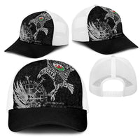 Wales Viking Ravens Mesh Trucker Cap Vegvisir Runes Pattern - Wonder Print Shop