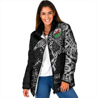 Wales Viking Ravens Padded Jacket Vegvisir Runes Pattern - Wonder Print Shop
