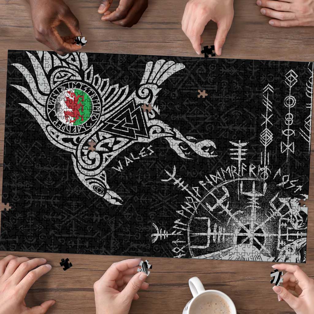Wales Viking Ravens Puzzle Vegvisir Runes Pattern - Wonder Print Shop