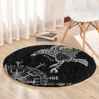 Wales Viking Ravens Round Carpet Vegvisir Runes Pattern - Wonder Print Shop