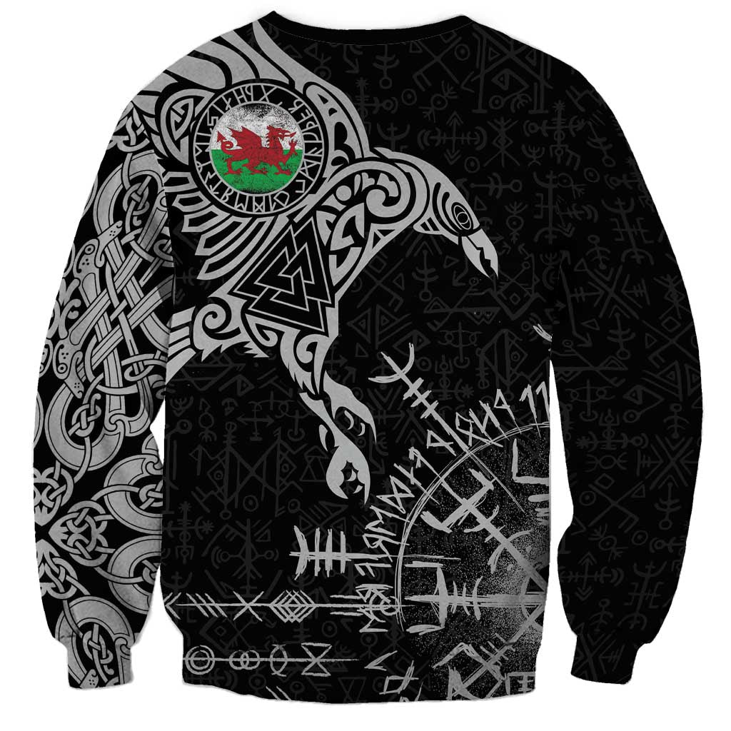 Wales Viking Ravens Sweatshirt Vegvisir Runes Pattern - Wonder Print Shop