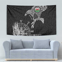 Wales Viking Ravens Tapestry Vegvisir Runes Pattern - Wonder Print Shop