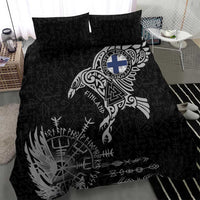 Finland Viking Ravens Bedding Set Vegvisir Runes Pattern - Wonder Print Shop