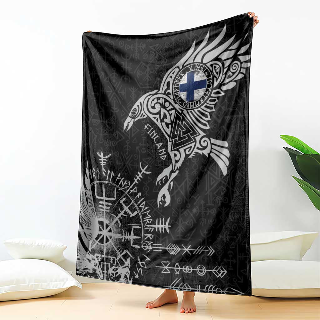 Finland Viking Ravens Blanket Vegvisir Runes Pattern - Wonder Print Shop