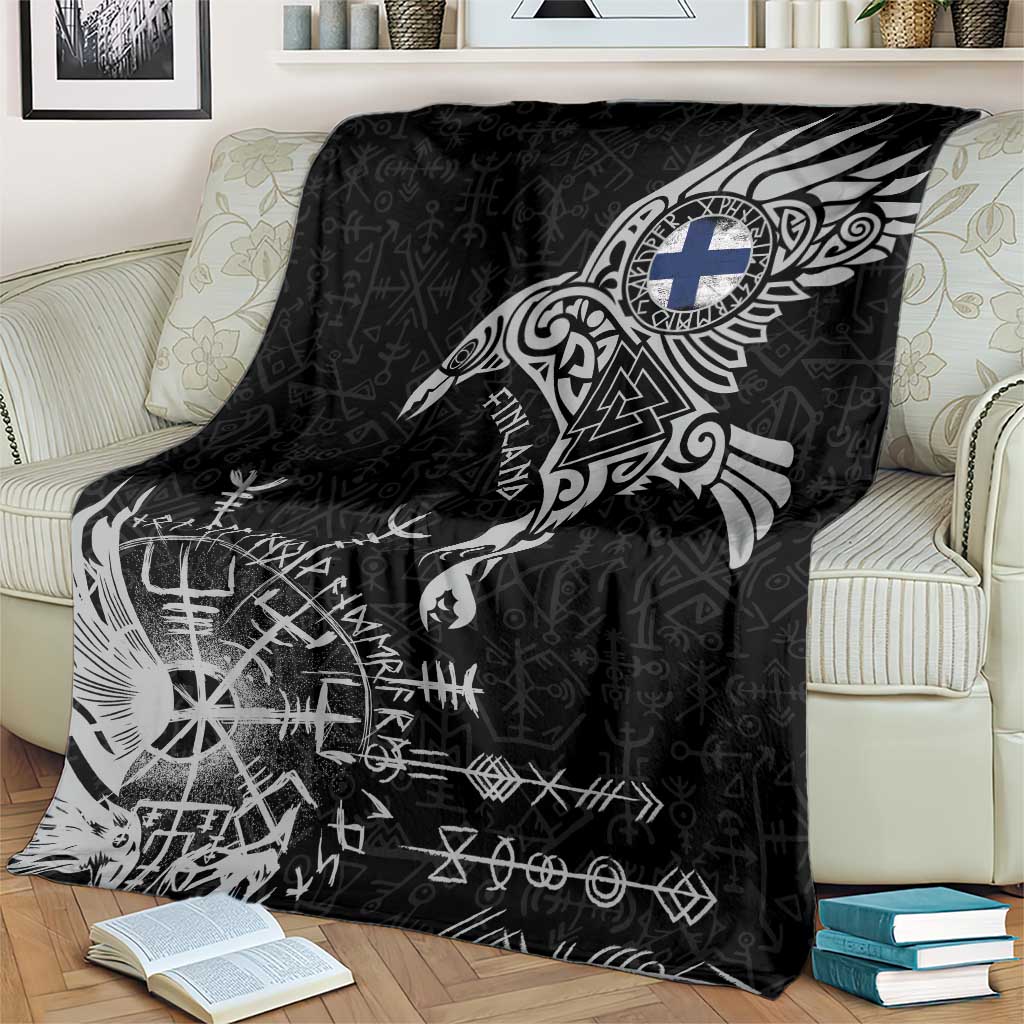 Finland Viking Ravens Blanket Vegvisir Runes Pattern - Wonder Print Shop
