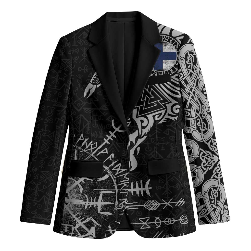 Finland Viking Ravens Blazer Vegvisir Runes Pattern - Wonder Print Shop
