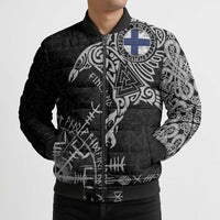 Finland Viking Ravens Bomber Puffer Jacket Vegvisir Runes Pattern - Wonder Print Shop
