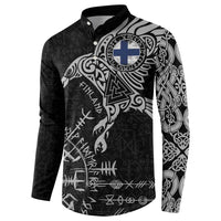 Finland Viking Ravens Button Sweatshirt Vegvisir Runes Pattern - Wonder Print Shop