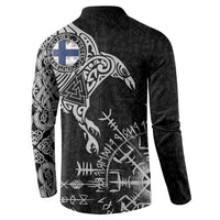 Finland Viking Ravens Button Sweatshirt Vegvisir Runes Pattern - Wonder Print Shop